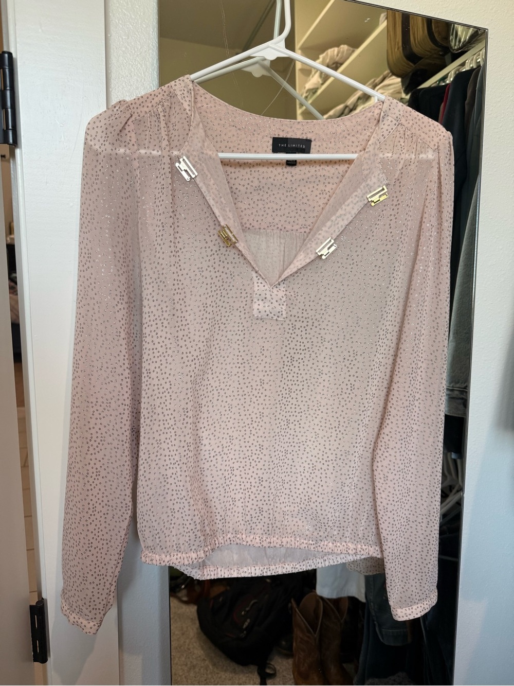 The Limited Dusty Blush Metallic Dot V-Neck Blouse